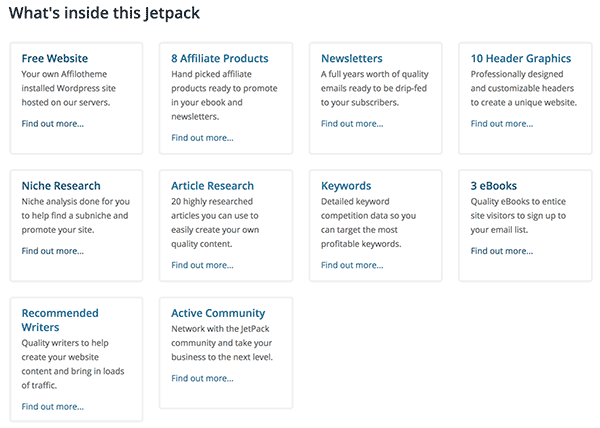 what is inside affilorama jetpack