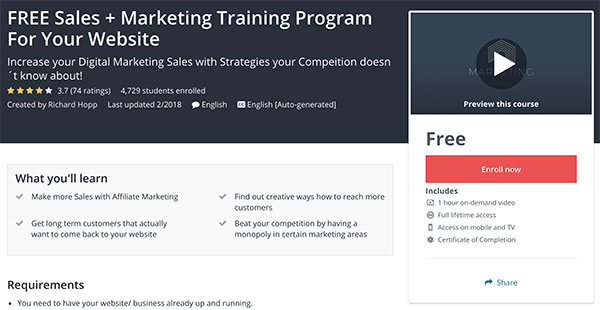 Sales + Marketing Training Program Free Affiliate Marketing Course on Udemy