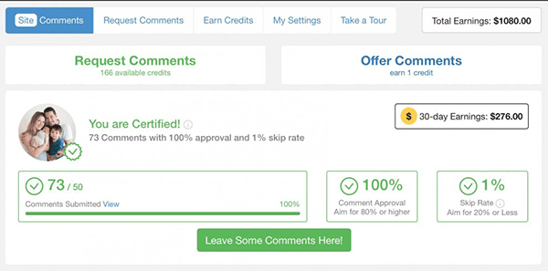 Earn cash with Site Comments as certified commenter