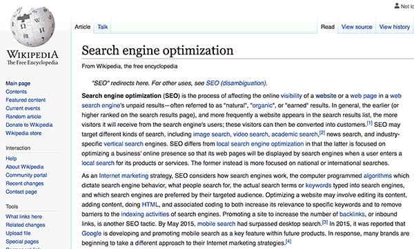 Wikipedia external link example SEO page optimization checklist