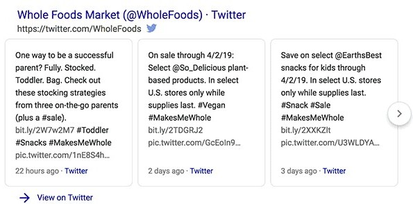 Google Twitter Tweets search results