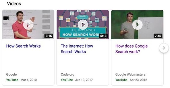 Google Videos search engine results