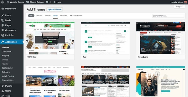 WordPress themes dashboard