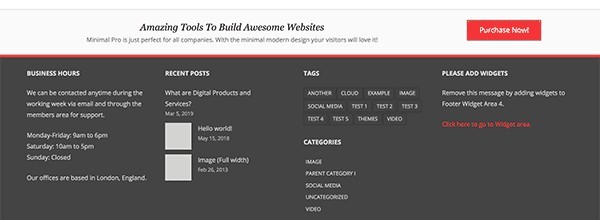 WordPress website footer widgets