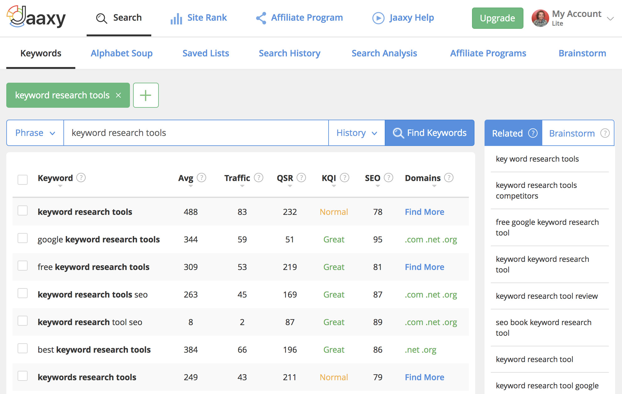 Jaaxy Review Keyword Research Tool Dashboard