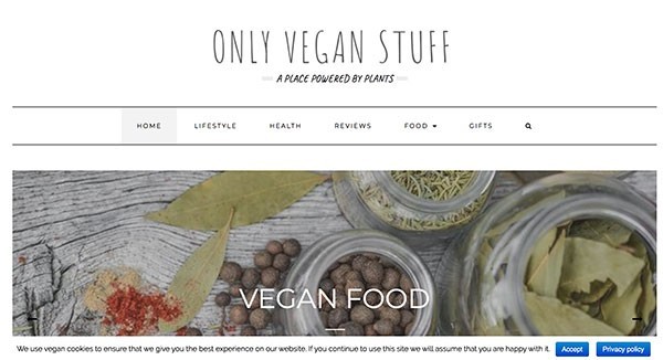 Only Vegan Stuff Affiliate Website Example