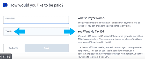 affiliate programs tax ID requirement for US affiliates sign form example