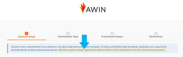 awin affiliate program small registration fee requirement statement