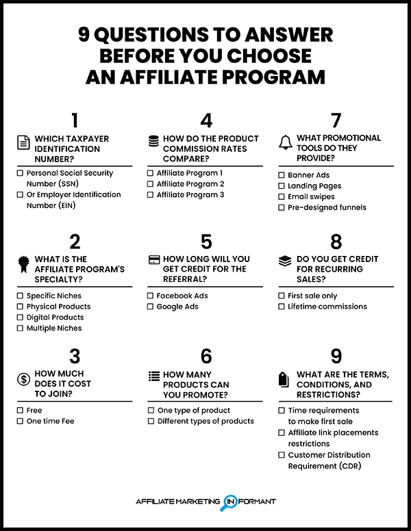 9 Questions to Answer Before You Choose an Affiliate Program Checklist