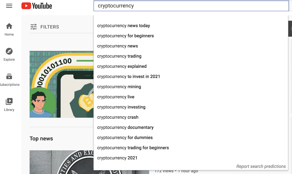 cryptocurrency keyword research in YouTube