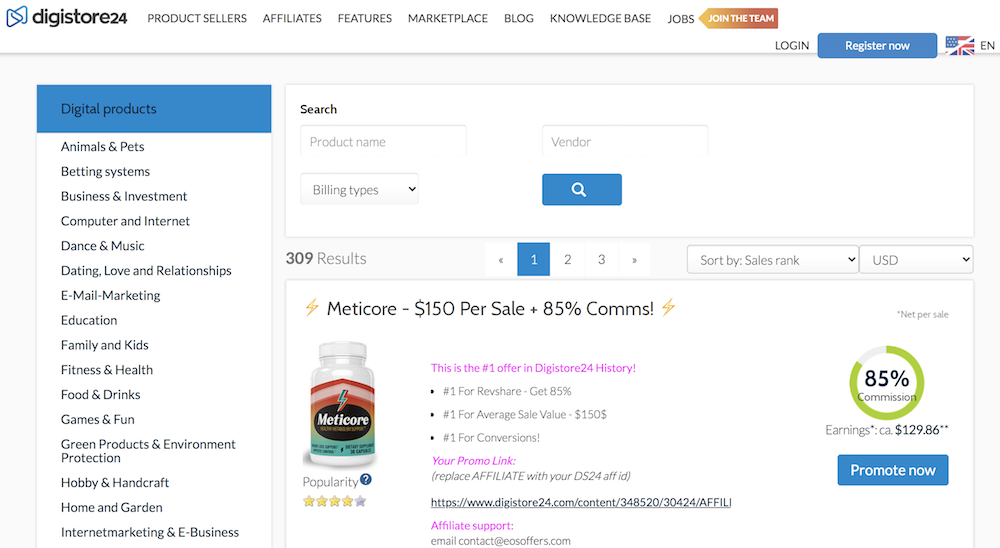 digistore24 marketplace of affiliate products to promote